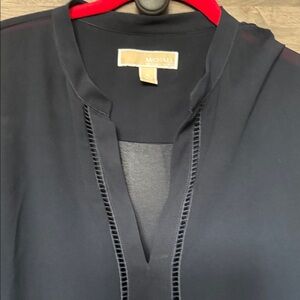 Michael Kors Navy Split-Neck Blouse Long Sleeve